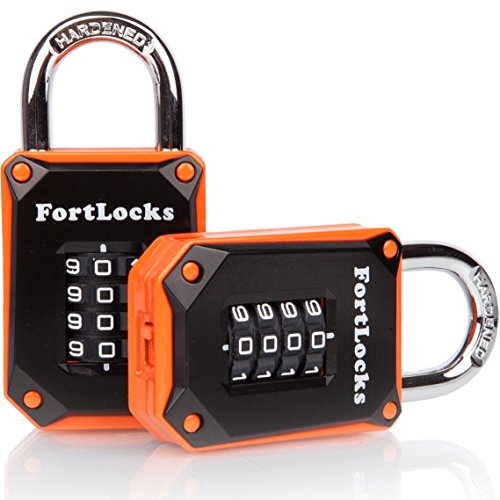 Zahlenschloss | 4-stelliges Vorhängeschloss mit Zahlencode aus Zinklegierung | Spindschloss | Wetterfestes Außenschloss | Schnittfest, hochbelastbar, gehärteter Stahl | 2er-Pack, Orange von FortLocks