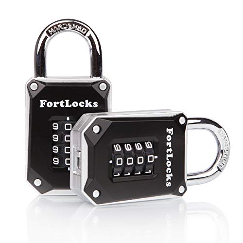 Zahlenschloss | 4-stelliges Vorhängeschloss mit Zahlencode aus Zinklegierung | Spindschloss | Wetterfestes Außenschloss | Schnittfest, hochbelastbar, gehärteter Stahl | 2er-Pack, Silber von FortLocks