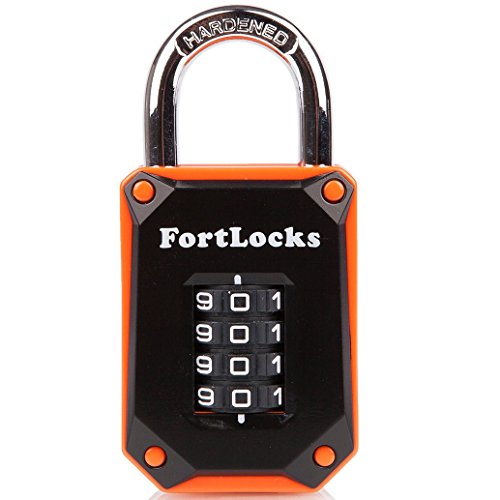 Fortlocks Zahlenschloss Für Fitnessstudio Usw. 4-stellig Robust Wetterfest Gehärteter Edelstahl - Outdoor-vorhängeschloss - Rücksetzbarer Zahlencode - 1er-Pack Orange von FortLocks