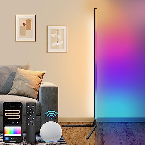 Fortand LED Ecklampe, WiFi RGBCW Stehlampe Wohnzimmer Dimmbar LED Standleuchte Kompatibel mit Alexa/Google Home, LED Eckleuchte mit Fernbedienung Modern Leselampe Smart Stehleuchte Schlafzimmer, 155CM von Fortand