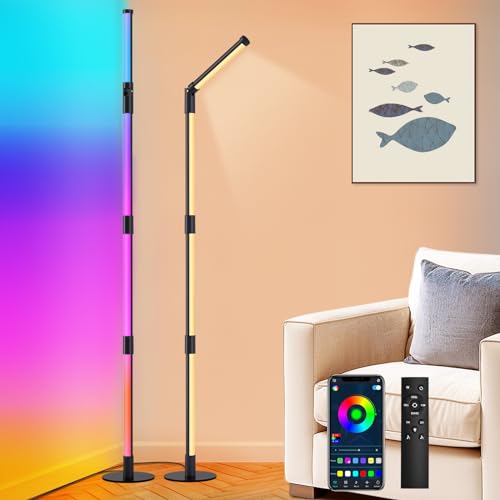 Fortand LED Stehlampe Wohnzimmer, RGBW Ecklampe Dimmbar Stehleuchte mit Fernbedienung und APP, 360° Drehbare Abnehmbar, 16 Millionen Farben, Musik Sync, DIY-Modus Moderne Standleuchte für Schlafzimmer von Fortand