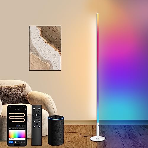 Fortand LED Stehlampe Wohnzimmer, WiFi RGBCW LED Standleuchte Dimmbar Ecklampe Kompatibel mit Alexa/Google Home, LED Stehleuchte mit Fernbedienung 16 Millionen Farben Musikmodi DIY-Modus, 147CM von Fortand