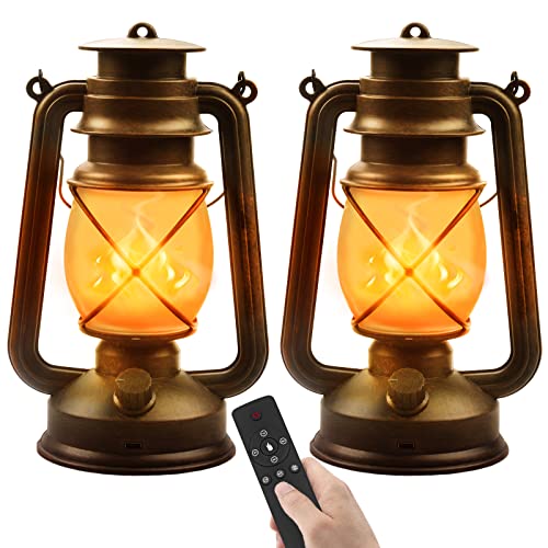 LED Vintage Laternen Batteriebetrieben, 2er Set LED Laternen für Draußen Gartenlaterne Hängend Laterne mit Fernbedienung USB Wiederaufladbare 4 Modi Realistische Flackerflamme Camping Deko für Garten von Fortand