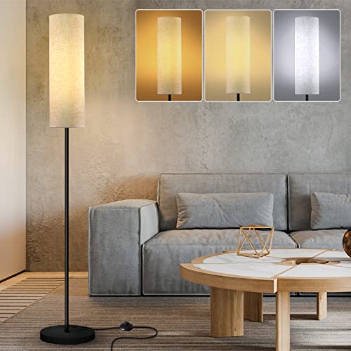Fortand Stehlampe, LED Stehleuchte mit 3 Farbtemperaturen 3000-6500K 12W E27 Standleuchte Modern Leselampe mit Leinen Lampenschirm & Fußschalter Retro Stehlampe für Wohnzimmer, Schlafzimmer, 175cm von Fortand