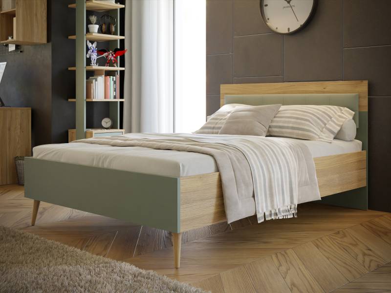 Forte Fabryki Mebli Bett WHENUA ca. 140x200cm in Mauvella Oak/Sage von Forte Fabryki Mebli