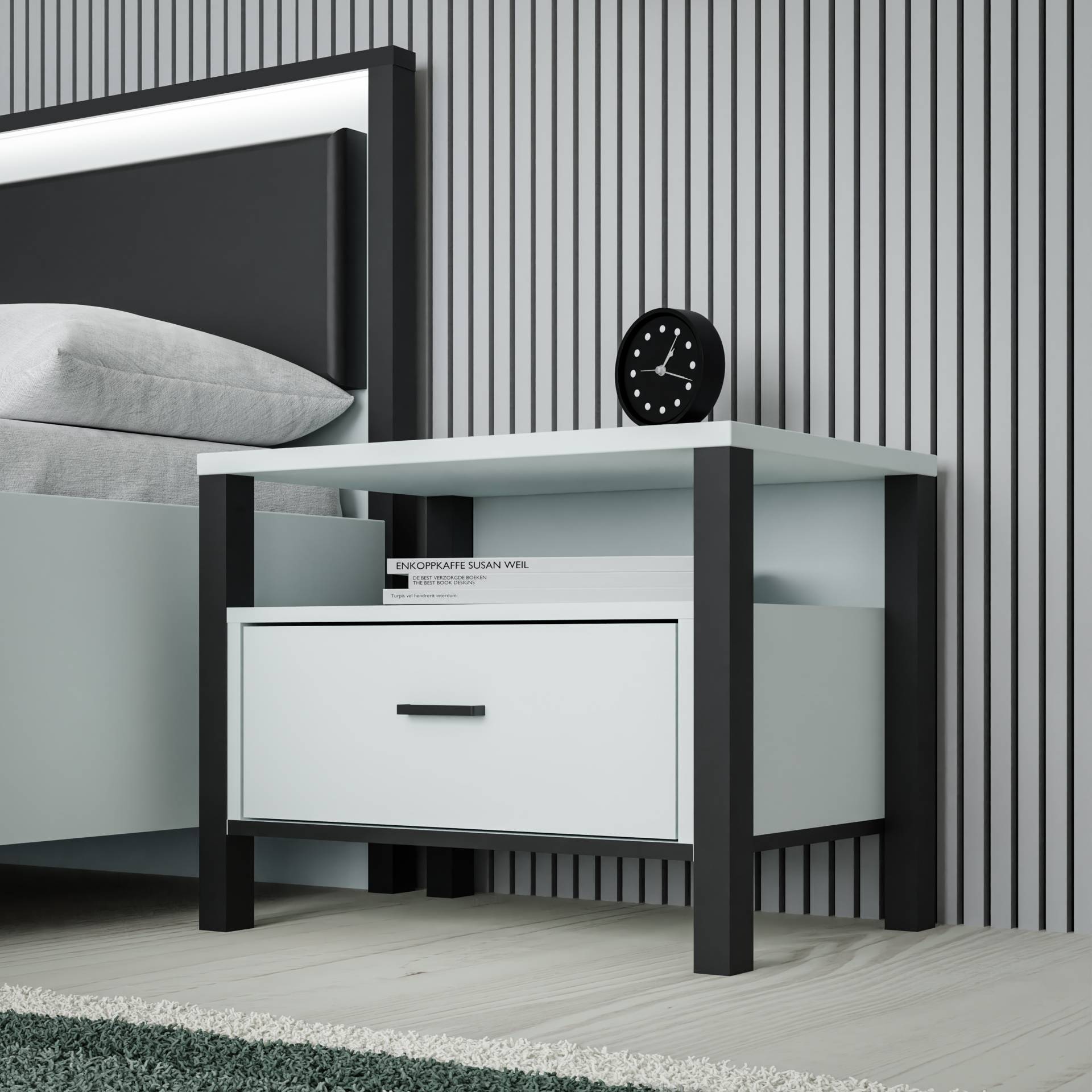 Forte Möbel Nachtkommode HIGH ROCK in Secret grey/Absatz schwarz von Forte Fabryki Mebli