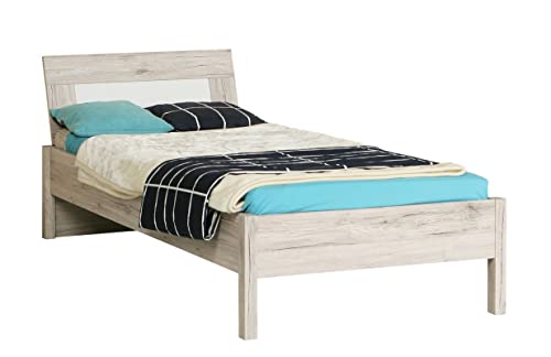 FORTE Beach Bett, Liegefläche 90 x 200 cm, Holzwerkstoff, Sandeiche / Weiß, 99 x 78,5 x 217,5 cm von Forte