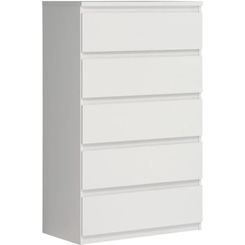 FORTE Chelsea Hohe Kommode 77 mit 5 Schubladen, Weiß, 77,2 cm breit x 128,1 cm hoch x 42,2 cm tief von Forte