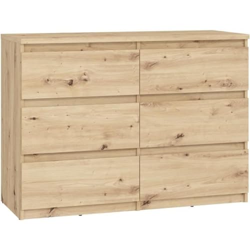 FORTE Chelsea Kommode 110, Moderne Kommode mit 6 Schubladen, Sideboard, Wohnzimmer, Schlafzimmer, Holzwerkstoff, Artisan Eiche Holzdekor, 110 cm breit x 79,9 cm hoch x 42,2 cm tief FORTE Chelsea Kommode 110, Moderne Kommode mit 6 Schubladen, Sideboard, Wohnzimmer, Schlafzimmer, Holzwerkstoff, Artisan Eiche Holzdekor, 110 cm breit x 79,9 cm hoch x 42,2 cm tief von Forte