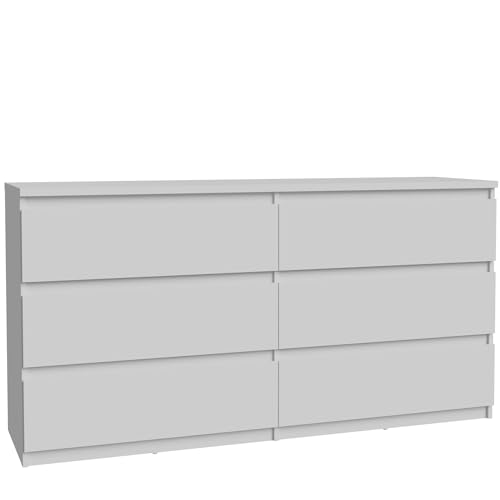 FORTE Chelsea Moderne Kommode 150 160, Weiße Kommode mit 6 Schubladen, Modernes Sideboard, Schlafzimmer, Wohnzimmer, Stauraum, Holzwerkstoff, Weiß, 154 cm breit x 79,9 cm hoch x 42,2 cm tief von Forte