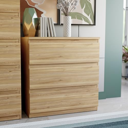 FORTE EDMORE Kommode 80, Kommode mit 3 großen Schubladen, Modernes Sideboard, Wohnzimmer, Schlafzimmer, Holzwerkstoff, Mauvella Eiche Holzdekor, 77,2 cm breit x 79,8 cm hoch x 42,2 cm tief von Forte