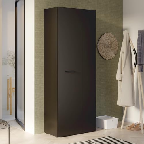 FORTE NET106 Schrank 70 180, Mehrzweckschrank, Staubsaugerschrank, Abstellraum, Drehtürenschrank, 2-türig mit Einlegeböden, Schwarz, 68,7 cm breit x 181,1 cm hoch x 36,5 cm tief von Forte