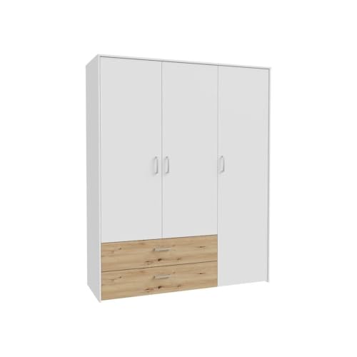 FORTE SMARTROOM Eckkleiderschrank 90 100, Moderner Kleiderschrank, 1-türig, Drehtürenschrank, weißer Schrank, folierter Holzwerkstoff, Weiß, 94,1 cm breit x 215 cm hoch x 94,1 cm tief von Forte