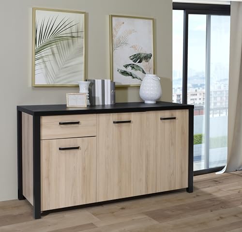 Forte BLACK HILL Sideboard mit 1 Schublade und 3 Türen, Holzwerkstoff, Comano Pflaume/Schwarz, B x H x T: 159,8 x 86,3 x 52,3 cm von Forte Möbel