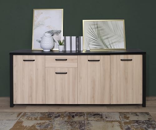 Forte BLACK HILL Sideboard mit 1 Schublade und 4 Türen, Holzwerkstoff, Comano Pflaume/Schwarz, B x H x T: 209,5 x 86,3 x 52,3 cm von Forte Möbel