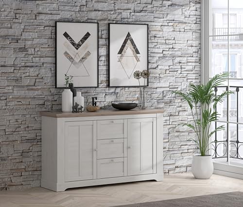 Forte ILOPPA Sideboard mit 3 Schubladen und 2 Türen, Holzwerkstoff, Snowy Eiche/Nelson Eiche, B x H x T: 160 x 92,5 x 44,3 cm von Forte Möbel