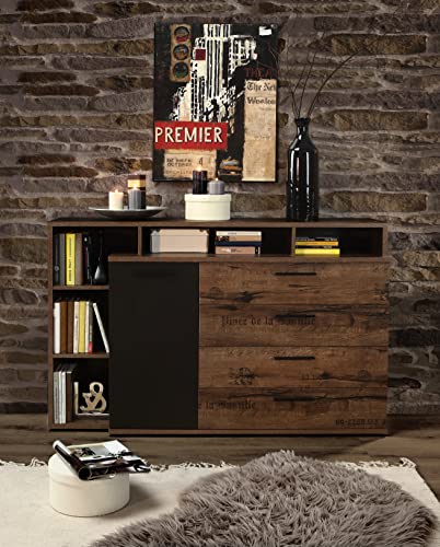 Forte JACKY Sideboard mit 4 Schubladen und 1 Tür, Holzwerkstoff, Script-Schlameiche/Schwarz Eiche, B x H x T: 153,1 x 98,5 x 41,3 cm von Forte Möbel