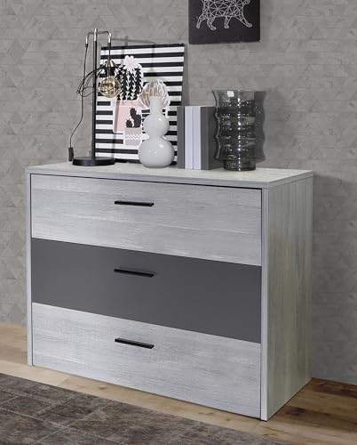 Forte LEONARD Sideboard mit 3 Schubladen, Holzwerkstoff, Nordic Grau Eiche/Grau Matt, B x H x T: 99,8 x 79,9 x 41,5 cm von Forte