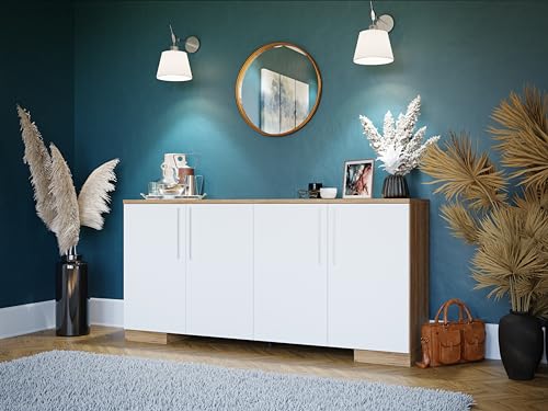 Forte LIBELLE Sideboard mit 4 Türen, Holzwerkstoff, Catania Eiche/Weiß, B x H x T: 179,3 x 86,8 x 41,3 cm von Forte Möbel