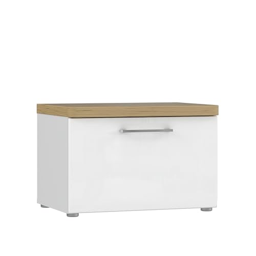 Forte TULUZA Bank 60, Moderne Sitzbank mit 1 Tür, Garderobenbank, Holzwerkstoff, Weiß/Artisan Eiche Hochglanz Holzdekor, 60,3 cm breit x 40,8 cm hoch x 43,4 cm tief von Forte