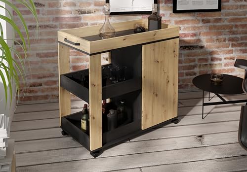 Forte Home BAR Barschrank 70 80, Schrank mit Rollen und 2 Türen, Barmöbel, Wohnzimmerbar, Barzimmer, Holzwerkstoff, Artisan Eiche/Schwarzeiche Holzdekor, 77 cm breit x 88,2 cm hoch x 42 cm tief Forte Home BAR Barschrank 70 80, Schrank mit Rollen und 2 Türen, Barmöbel, Wohnzimmerbar, Barzimmer, Holzwerkstoff, Artisan Eiche/Schwarzeiche Holzdekor, 77 cm breit x 88,2 cm hoch x 42 cm tief von Forte