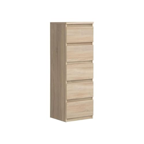 FORTE Chelsea Kommode 40 50, Schmale Kommode mit 5 Schubladen, Modernes Sideboard, Holzwerkstoff, Sonoma Eiche Holzdekor, 41,8 cm breit x 128 cm hoch x 42,2 cm tief von Forte