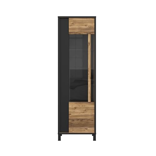 Forte Möbel HAYATO Vitrine, Holzwerkstoff, Schwarz/Alpenfichte, B x H x T: 59,8X 194x 42 cm von Forte Möbel