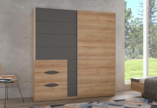 FORTE INVERELL Schrank 200, Kleiderschrank, Schwebetürenschrank Industrial Schlafzimmer 2-türig mit 3 Schubladen, Holzdekor: Riviera Eiche/Uni Wolfram Grau, 200 cm breit x 210 cm hoch x 61 cm tief FORTE INVERELL Schrank 200, Kleiderschrank, Schwebetürenschrank Industrial Schlafzimmer 2-türig mit 3 Schubladen, Holzdekor: Riviera Eiche/Uni Wolfram Grau, 200 cm breit x 210 cm hoch x 61 cm tief von Forte