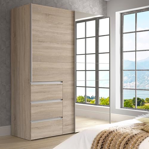 FORTE WINN 2 Schrank, Kleiderschrank mit Spiegeltür, Schlafzimmerschrank, Schwebetürenschrank mit Schubladen, Holz Dekor: Sonoma Eiche, 170 cm breit x 200 cm hoch x 61,2 cm tief FORTE WINN 2 Schrank, Kleiderschrank mit Spiegeltür, Schlafzimmerschrank, Schwebetürenschrank mit Schubladen, Holz Dekor: Sonoma Eiche, 170 cm breit x 200 cm hoch x 61,2 cm tief von Forte