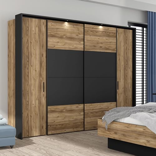 Forte Möbel Kleiderschrank mit Passpartout, Holzwerkstoff, Riviera Eiche/weiß/weiß Hochglanz, Groß von Forte Möbel