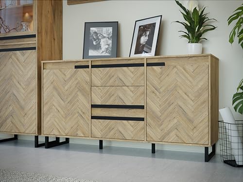 Forte SOLLETICO Sideboard mit 3 Schubladen und 2 Türen, Holzwerkstoff, Bartex Eiche/Spica Eiche, B x H x T: 156,4 x 82,6 x 42 cm von Forte Möbel