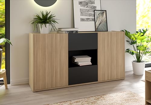 Forte ULEZZA Sideboard mit 2 Schubladen und 2 Türen, Holzwerkstoff, Icon Eiche/Schwarz, B x H x T: 168,8 x 89,4 x 42 cm von Forte Möbel