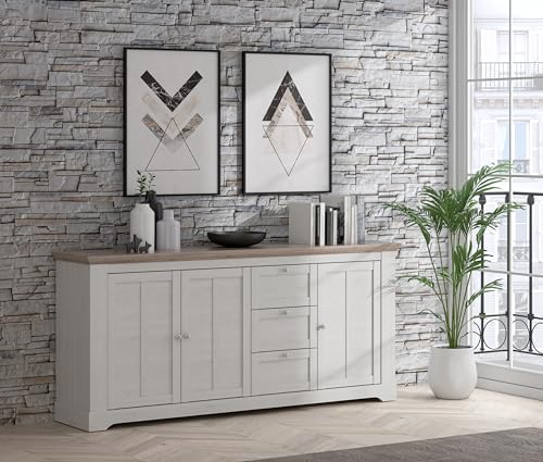 Forte ILOPPA Sideboard mit 3 Schubladen und 3 Türen, Holzwerkstoff, Snowy Eiche/Nelson Eiche, B x H x T: 204,7 x 92,5 x 44,3 cm von Forte Möbel