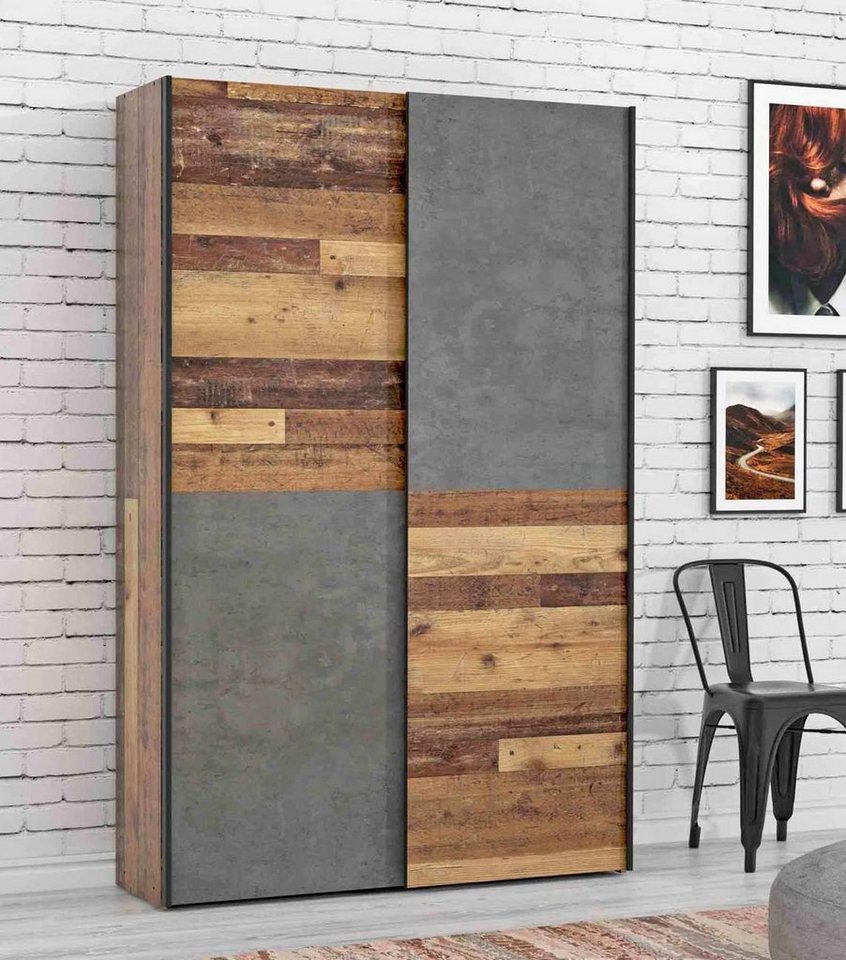 FORTE Mehrzweckschrank Schwebetürenschrank Mehrzweckschrank OZZULA Old Wood Vintage und Beton von FORTE