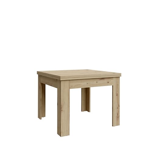 Forte NUORI Esstisch 90 100, Esstisch ausziehbar, Esszimmer, Holzwerkstoff, Artisan Eiche Holzdekor, 95 cm breit x 74,8 cm hoch x 95 cm tief von Forte