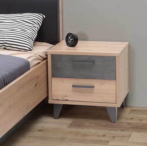 Forte Raven Nachttisch 50, Stilvoller Nachttisch mit 2 Schubladen, Nachtschrank, Holzwerkstoff, Artisan Eiche Holzdekor/Betonoptik Dunkelgrau, 49,8 cm breit x 48,4 cm hoch x 41,5 cm tief Forte Raven Nachttisch 50, Stilvoller Nachttisch mit 2 Schubladen, Nachtschrank, Holzwerkstoff, Artisan Eiche Holzdekor/Betonoptik Dunkelgrau, 49,8 cm breit x 48,4 cm hoch x 41,5 cm tief von Forte