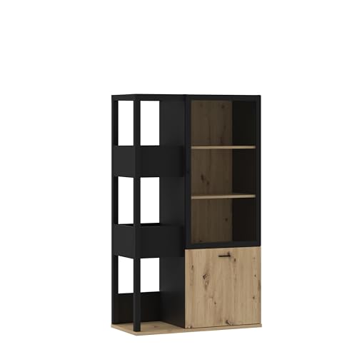 Forte Möbel Polypody Vitrine, Holzwerkstoff, schwarz/Artisan Eiche/schwarz matt, B x H x T: 89,8X 152,1x 41,3 cm von Forte Möbel