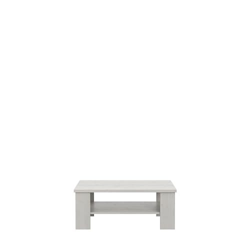 Forte ROCKHAMPTON weißer Couchtisch 107, Wohnzimmertisch, Landhausstil Sofatisch, Beistelltisch, Holzwerkstoff, Pinie Weiß, 107 cm breit x 42,8 cm hoch x 67 cm tief von Forte