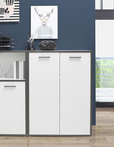 Forte KEFLAVIK Schrank 80 90, moderner Schrank mit 2 Türen, Mehrzweckschrank, Holzwerkstoff, Weiß/Uni Wolfram Grau Holzdekor, 84,5 cm breit x 115,1 cm hoch x 41,5 cm tief Forte KEFLAVIK Schrank 80 90, moderner Schrank mit 2 Türen, Mehrzweckschrank, Holzwerkstoff, Weiß/Uni Wolfram Grau Holzdekor, 84,5 cm breit x 115,1 cm hoch x 41,5 cm tief von Forte