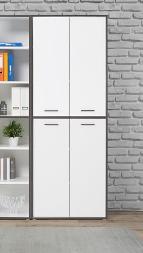 Forte KEFLAVIK Schrank 80 90, Weißer Schrank mit 4 Türen, Büroschrank, Home Office, Aktenschrank, Büroutensilien, Holzwerkstoff, Weiß/Uni Wolfram Grau, 84,5 cm breit x 226,5 cm hoch x 41,5 cm tief Forte KEFLAVIK Schrank 80 90, Weißer Schrank mit 4 Türen, Büroschrank, Home Office, Aktenschrank, Büroutensilien, Holzwerkstoff, Weiß/Uni Wolfram Grau, 84,5 cm breit x 226,5 cm hoch x 41,5 cm tief von Forte