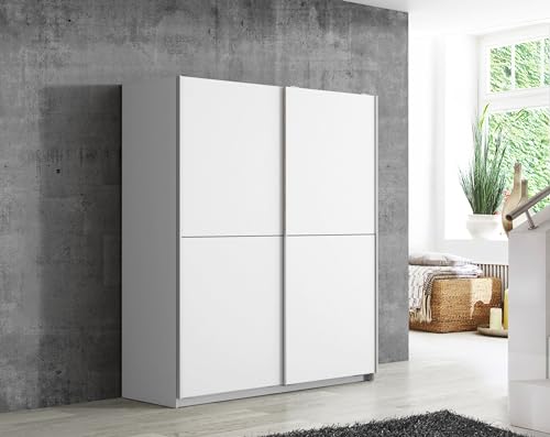 Forte Winn Möbel-Set, Moderner Kleiderschrank + Einlegeböden + Schubladenkommode + Türstopper, Holzwerkstoff, Weiß, 170,3 cm breit x 190,5 cm hoch x 61,2 cm tief von Forte