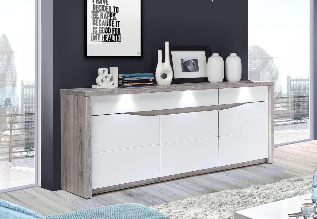 Forte Möbel Sideboard Saint Tropez (Saint Tropez, 1 St., Sideboard), 187x52x84cm Sandeiche - weiß Hochglanz von Forte Möbel