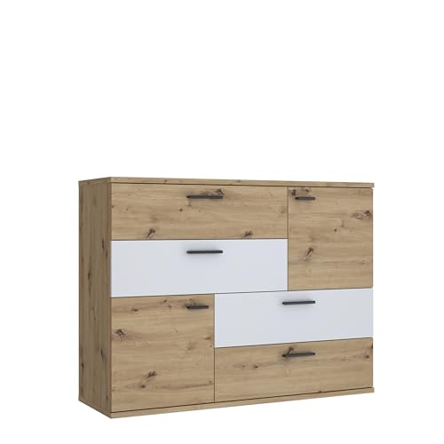 Forte Möbel Skive Kommode, Holzwerkstoff, Artisan Eiche Dekor mit Secret grau, 124,9 x 95,9 x 41,3cm von Forte