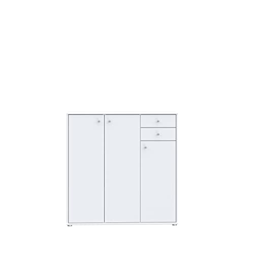 Forte Tempra 2 Kommode mit 3 Türen und 2 Schubladen, Holzwerkstoff, weiß, Bx H xT: 108,8 x 111,1 x 34,8 cm von Forte