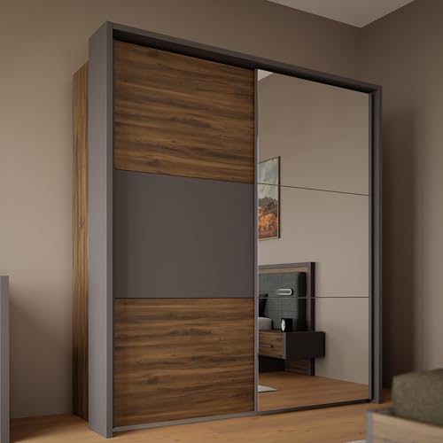 FORTE PEMBURY Kleiderschrank 185, Schrank mit Spiegelfront, 2-türiger Schwebetürenschrank, Holzwerkstoff, Eiche Dekor mit Grau, 181,2 cm breit, 215,9 cm hoch, 63,9 cm tief FORTE PEMBURY Kleiderschrank 185, Schrank mit Spiegelfront, 2-türiger Schwebetürenschrank, Holzwerkstoff, Eiche Dekor mit Grau, 181,2 cm breit, 215,9 cm hoch, 63,9 cm tief von Forte