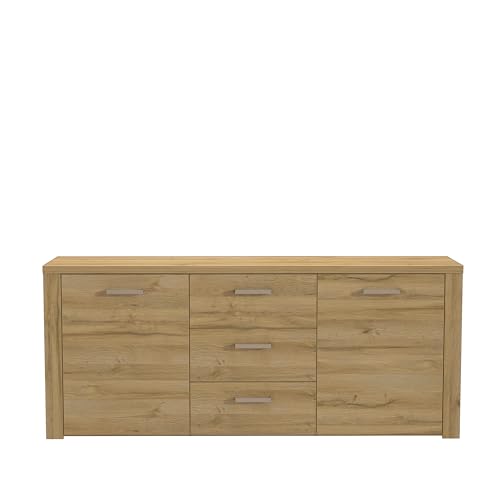 Forte PORTLAND Sideboard mit 3 Schubladen und 2 Türen, Holzwerkstoff, Alteiche, B x H x T: 196,6 x 83,1 x 41,3 cm von Forte Möbel