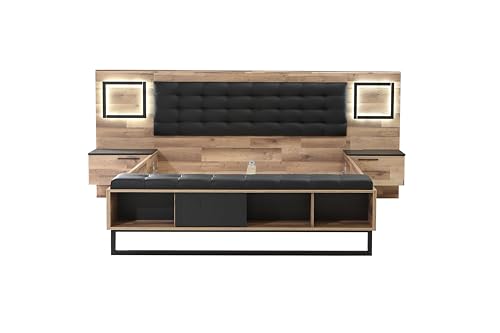 Forte Sirius Crown Bett + 2 Nachtkommoden mit 1 Tür und 2 Schubladen, Holzwerkstoff, Stabeiche/Schwarzeiche, B x H x T: 287 x 119,7 x 234,7 cm von Forte Möbel