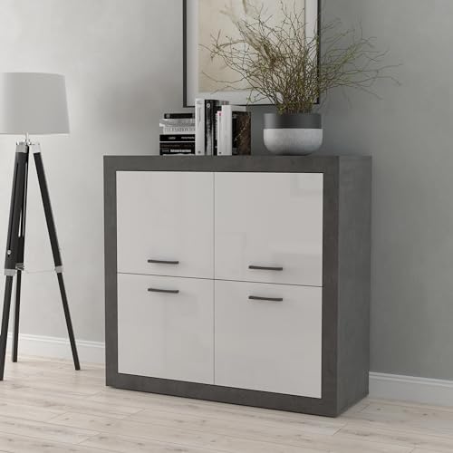 Forte TREBBIA Kommode mit 4 Türen, Holzwerkstoff, Betonoptik Dunkelgrau/Weiß Glanz, B x H x T: 113 x 107,5 x 41 cm Forte TREBBIA Kommode mit 4 Türen, Holzwerkstoff, Betonoptik Dunkelgrau/Weiß Glanz, B x H x T: 113 x 107,5 x 41 cm von Forte
