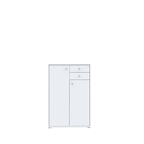 Forte Tempra 2 Kommode mit 2 Türen und 2 Schubladen, Holzwerkstoff, weiß, Bx H xT: 73,7 x 111,1 x 34,8 cm von Forte