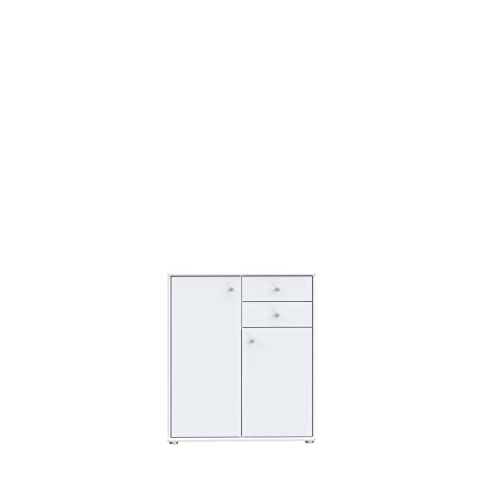 Forte Tempra 2 Kommode mit 2 Türen und 2 Schubladen, Holzwerkstoff, weiß, Bx H xT: 73,7 x 85,5 x 34,8 cm von Forte